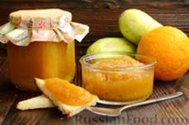 Фото к рецепту: Джем из кабачков с соком и цедрой лимона и апельсина
