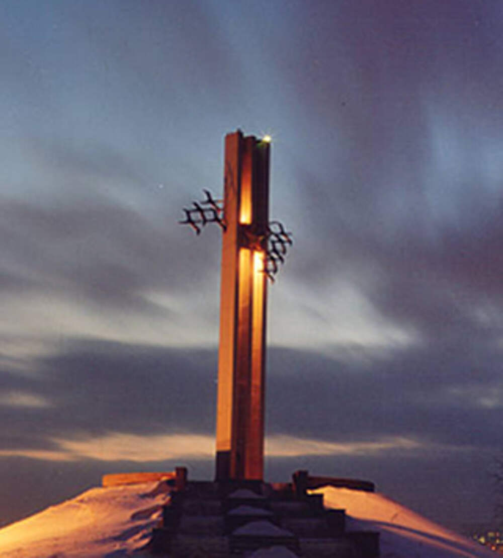 Памятник журавлям ночью Саратов