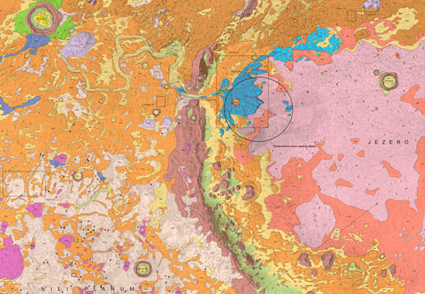 Рис. 2. Геологическая карта района посадки марсохода Perseverance