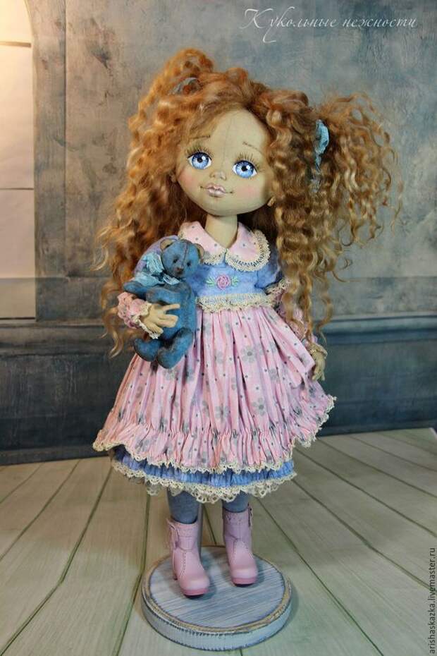 Купить Ева . Кукла авторская .Кукла текстильная . - бежевый, белый, девочка, девочка с мишкой: 