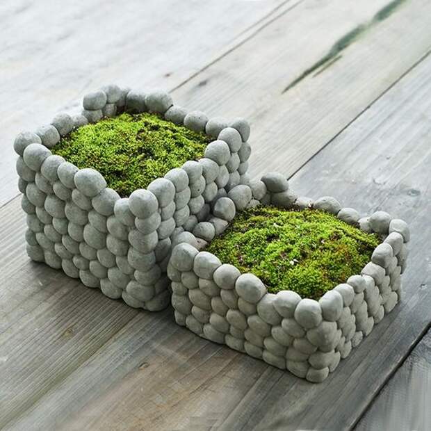 1Pcs Cool Square Stone Flower Pot Rough Style Cement Pottery Handmade Planter Small Garden Pots For Succulents Bryophytes Moss: 