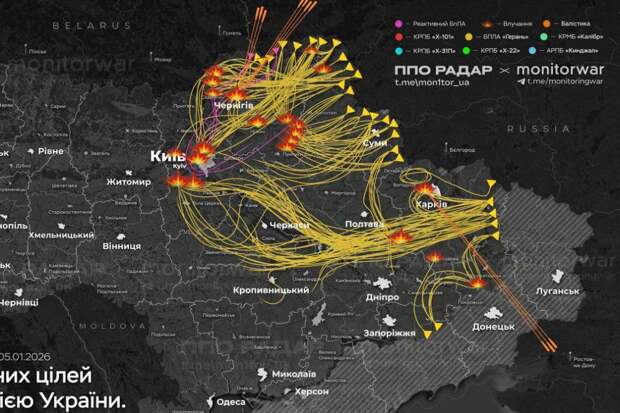Появилась схема ночного удара по Киеву