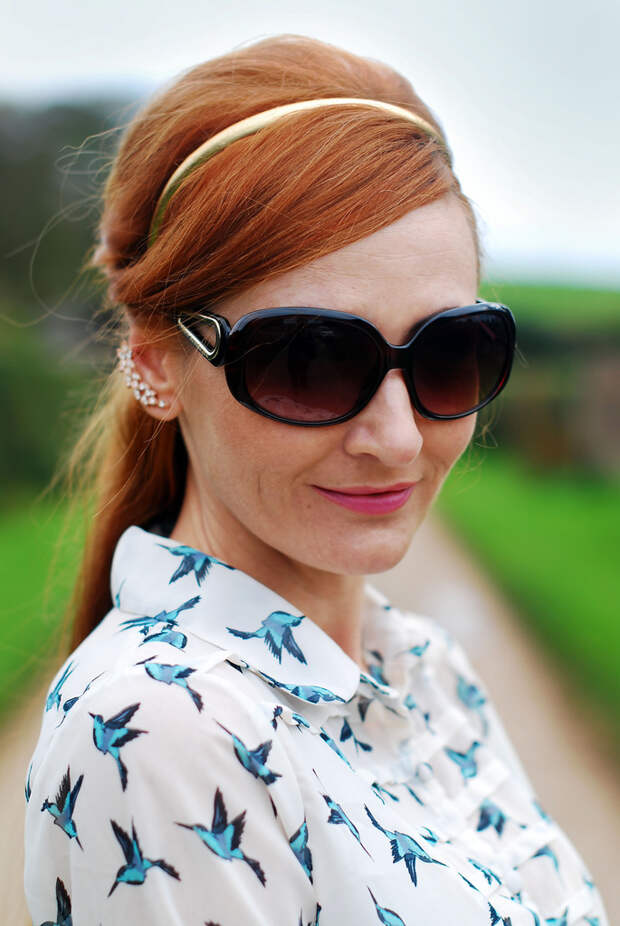 Bird print blouse (over 40 fashion)