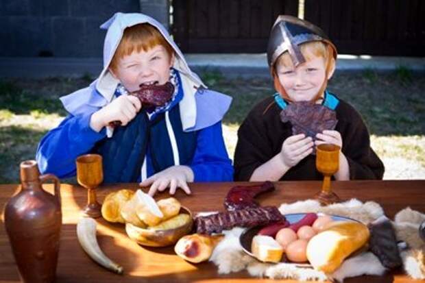 Feasting at the Kids' Medieval Fun Day,one of the best days for kids at a Brisbane Museum