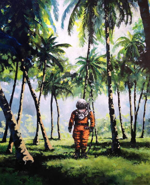Космонавты и летающие фрукты: картины Thomas Krahn