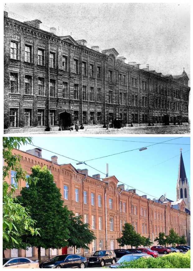 Елисеевскся Богадельня на Васильевском острове/Санкт-Петербургский колледж телекоммуникаций.~1910 и 2020 год.