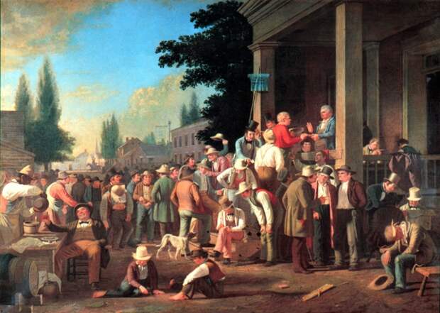 Выпивающие избиратели на картине «Выборы в округе» Джорджа Калеба Бингема,1846 год. | Фото: commons.wikimedia.org.