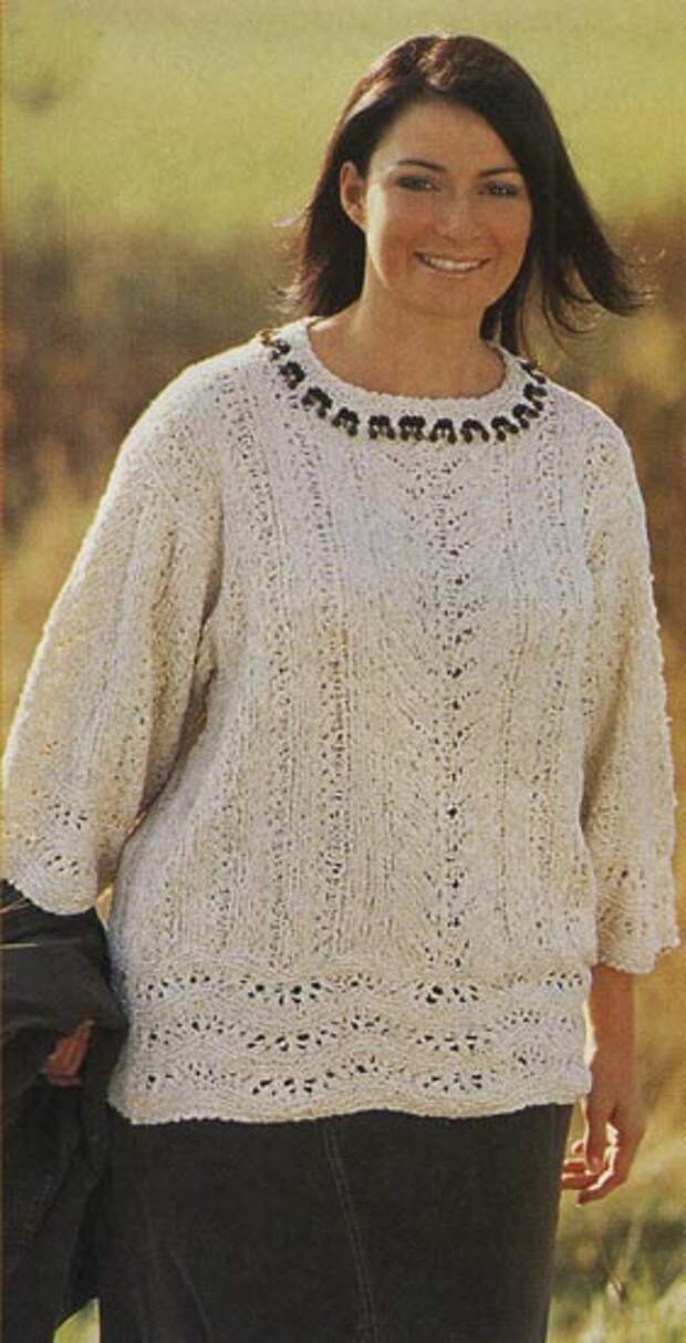 вязание спицами пуловер с волнистыми планками