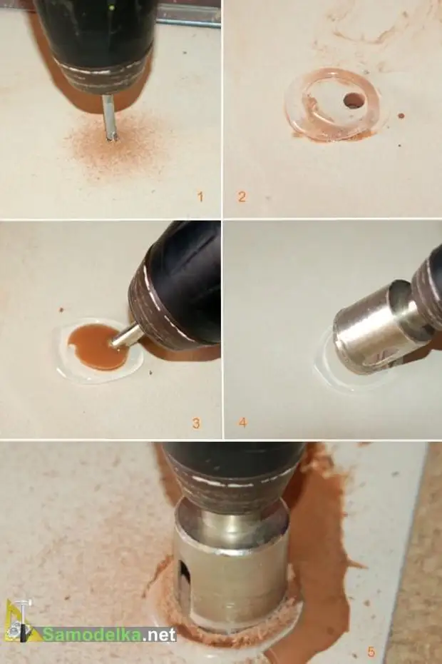 просверлить отверстие в стеклянной крышке. сверление отверстий 60 мм в фанере. сверление бачка унитаза. заглушка для сливного бачка унитаза. сверление стекла.