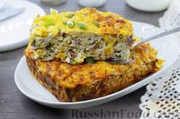 Фото к рецепту: Творожная запеканка с кукурузой, ветчиной и сыром
