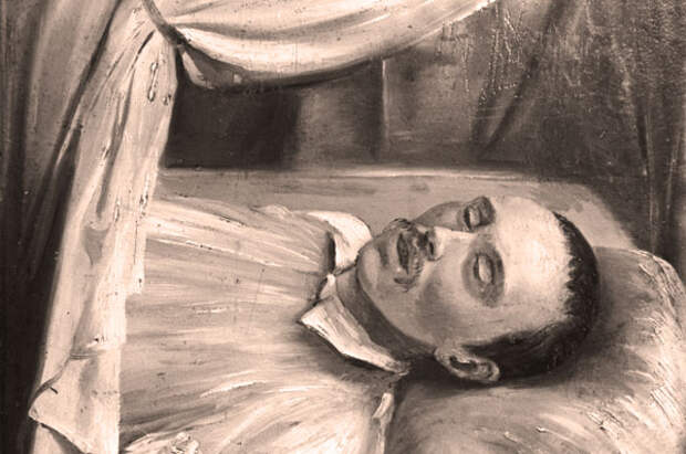 Репродукция рисунка Р. Шведе М. Ю. Лермонтов на смертном одре, 1841 г