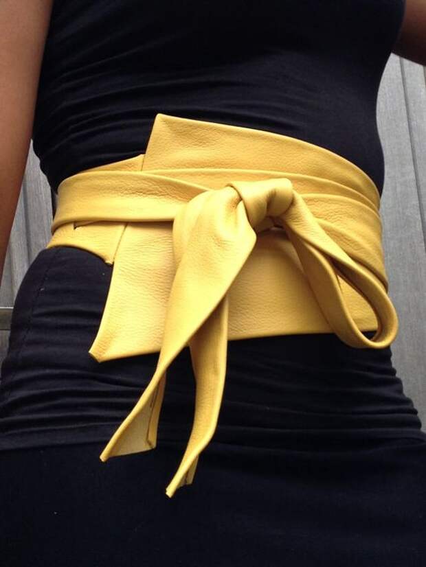 XXL Mosterd yellow asymetric genuine leather obi belt by SmpliAnwi: 