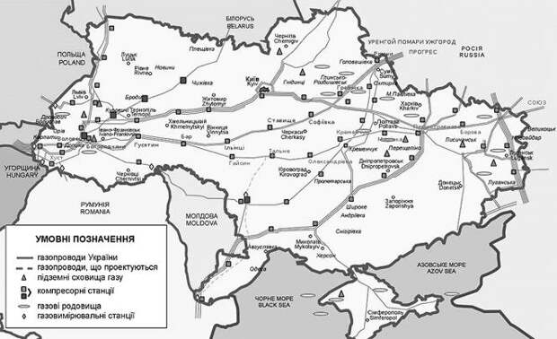 Схема газотранспортной системы Украины на момент развала СССР