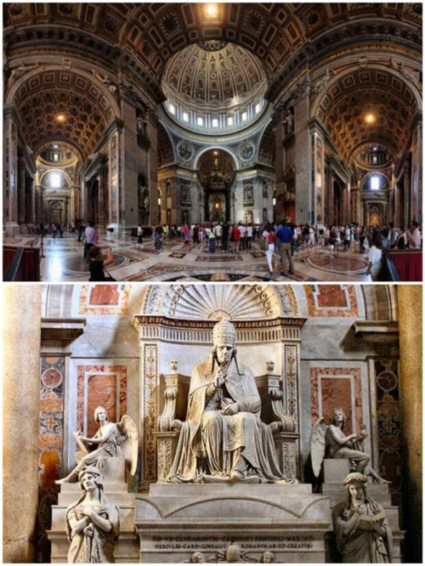 В проектировании и оформлении уникальной базилики принимали участие гениальные зодчие, художники и скульпторы с мировым именем (Basilica di San Pietro, Ватикан).