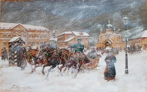 Б. М. Кустодиев, «Эпизод с санями»