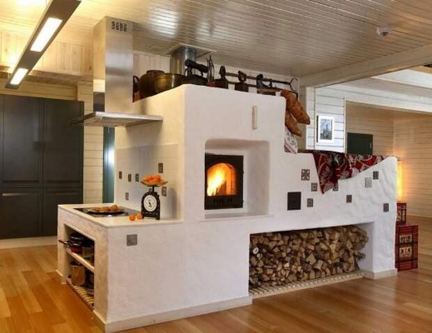 Интерьер деревянный дом чугунная печь