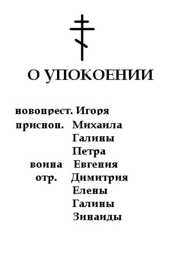 В каком падеже писать записки о здравии и упокоении в церкви образец