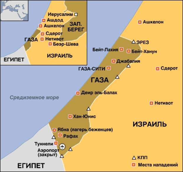 Карта израиля и палестины и сектора газа