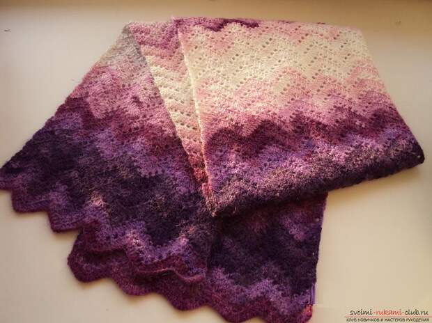 Схемы и подробное описание вязания шарфов спицами и крючком, фото готовых изделий, рекомендации и советы по выполнению различных шарфов, араны, пышные столбики и многие другие узоры для шарфов. Фото №3