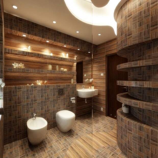 Интерьер ванной комнаты преображен благодаря оригинальному оформлению ванной комнаты симпатичной плиткой, что станет самым лучшим решением для неё.