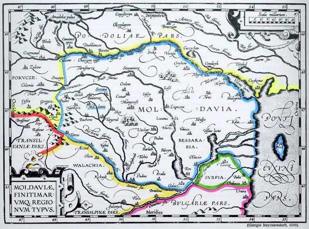 Покутье, Трансильвания, Валахия и Молдавия на карте Рейхерсдорфа (1550 год). Направление на север повёрнуто примерно на 30° против часовой стрелки. commons.wikimedia.org - Тревожный 1538-й: восьмой поход султана Сулеймана | Военно-исторический портал Warspot.ru