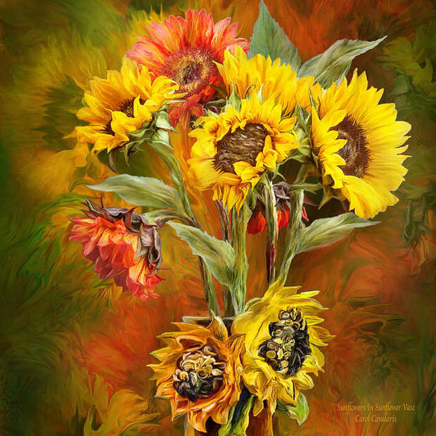 sunflowers-in-sunflower-vase-square-carol-cavalaris (700x700, 750Kb)