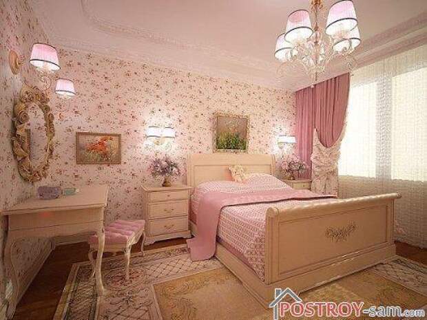 Красивая спальня в розовом цвете
