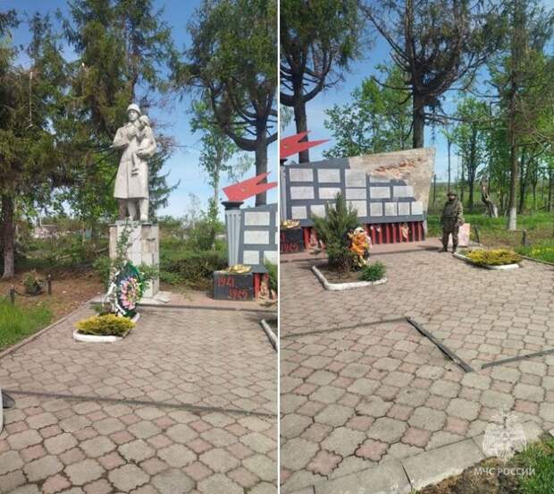 Курские спасатели МЧС России навели порядок на мемориале в приграничье