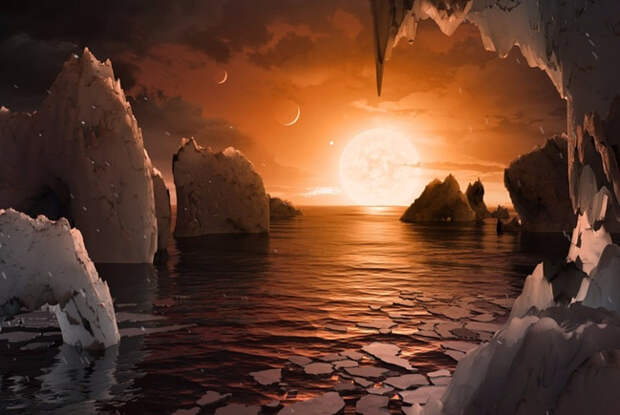 Фантазия художника на тему ландшафта планеты TRAPPIST-1f. Иллюстрация: NASA/JPL-Caltech