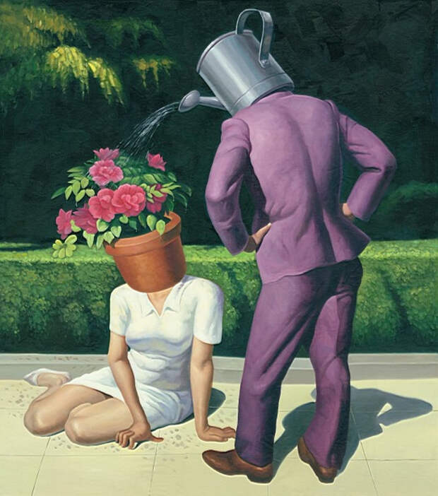 Вот такой у автора запрос на отношения. Лейка с водой — это сторонние (то есть чужие) энергоресурсы, которых ей так не хватает. 