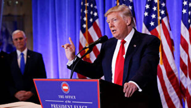 Избранный президент США Дональд Трамп во время первой официальной пресс-конференции в Нью-Йорке
