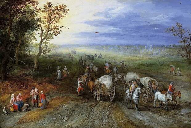 Пейзаж с путниками. 22х33. Частная коллекция, Автор: Brueghel, Jan The Elder (1568-1625) (Ян Старший (1568-1625) Брейгель)Brueghel, Jan The Elder (1568-1625) (Живопись на Gallerix.ru)
