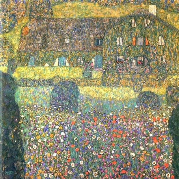 Деревенский дом в Аттерзе. (1911 год).  Автор: Gustav Klimt.