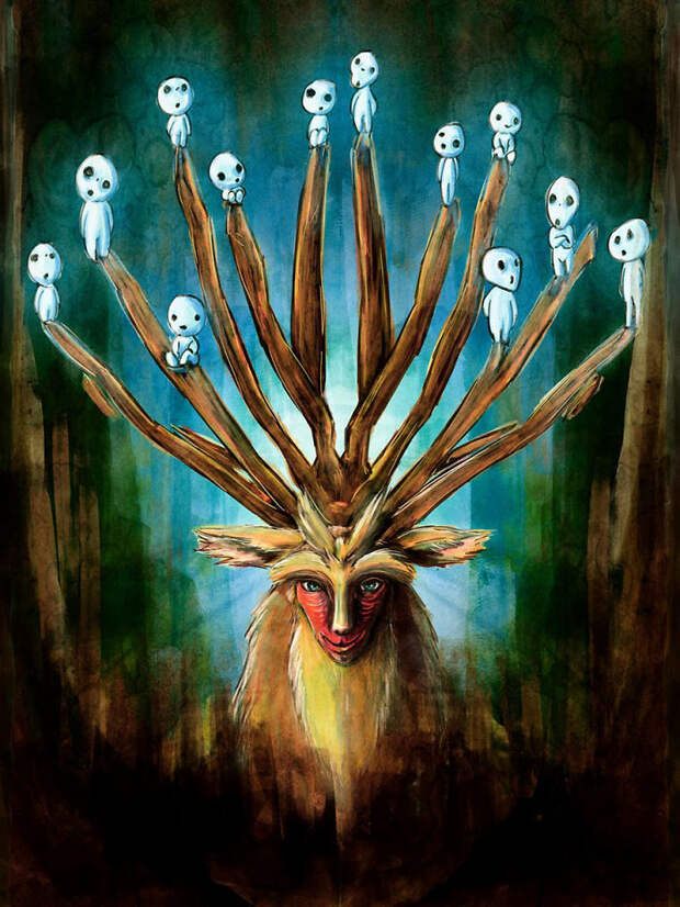 Mononoke Deer God Painting By Barrett Biggers