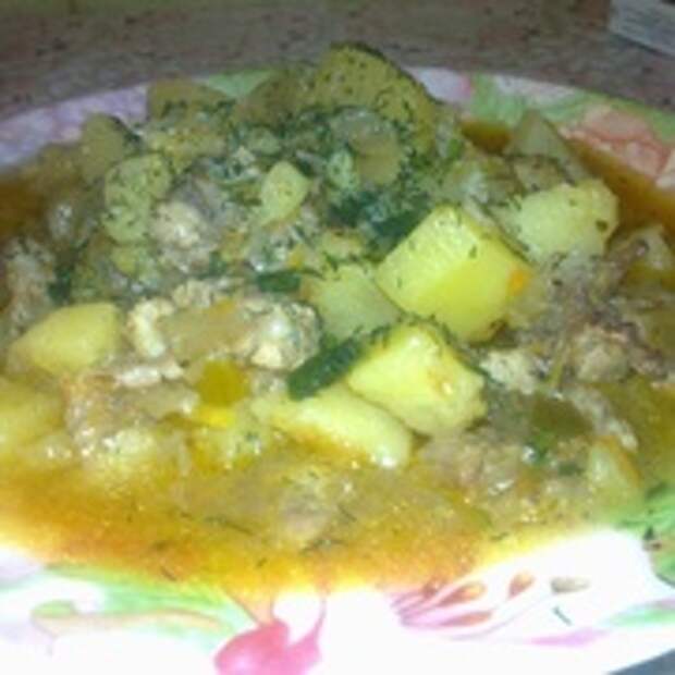 Картошка тушеная с мясом и квашенной капустой