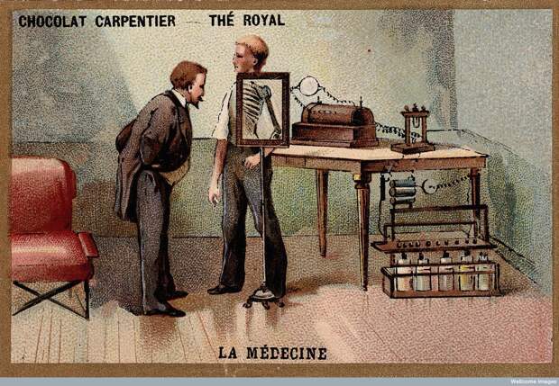 Wilhelm Conrad Roentgen looking into an X-ray screen placed