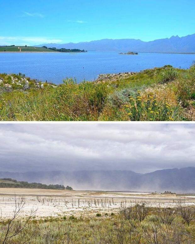 Плотина Theewaterskloof в Южной Африке превратилась в почти безжизненную пустыню