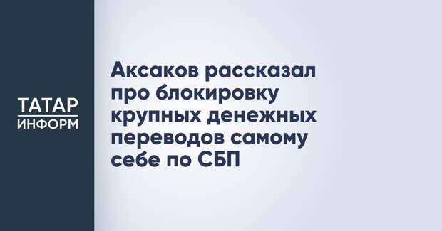 Аксаков рассказал про блокировку крупных денежных переводов самому себе по СБП