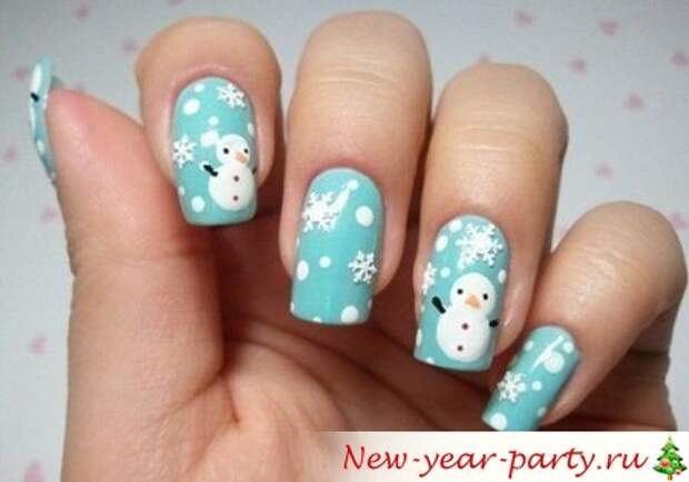 снеговик на ногтях