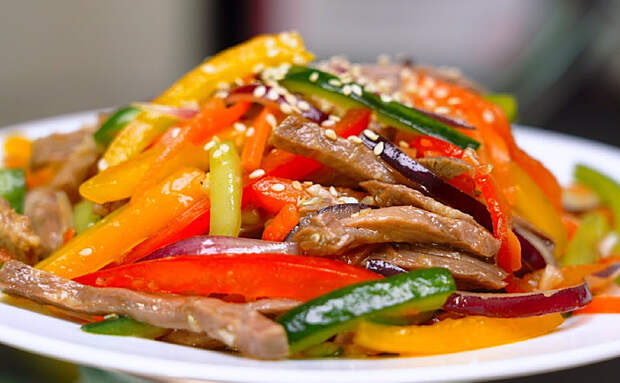 Восточный рецепт салата из мяса и овощей. Никакого майонеза и долго не надоедает