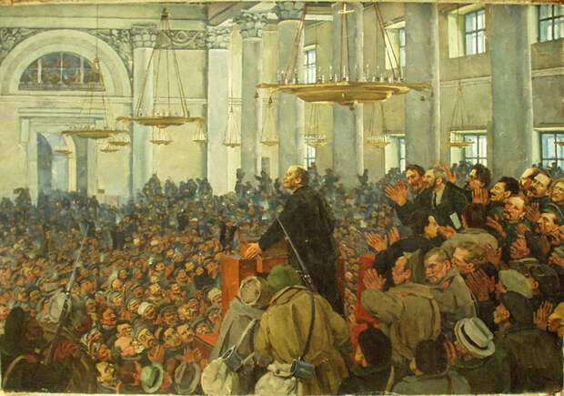 Юон К.Первое появление В.И.Ленина на заседании Петросовета в Смольном 25 октября 1917 . 1927