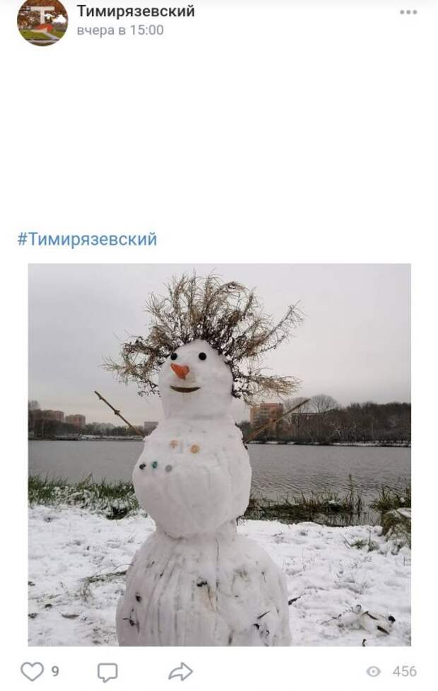 Фото дня: «снежный красавчик» после первого снегопада на Большом Садовом пруду