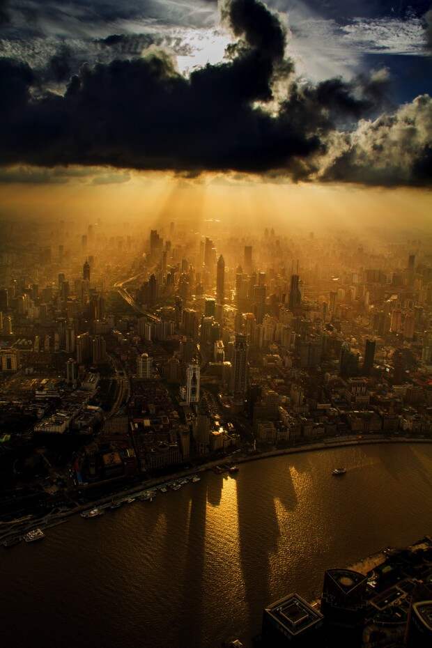 Crane operator wins photo competition prize for aerial photos taken from his crane, Shanghai, China - 26 Nov 2013