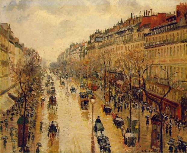 Pissarro Le Boulevard Montmartre, temps de pluie, apres-midi. Писсарро, Камиль