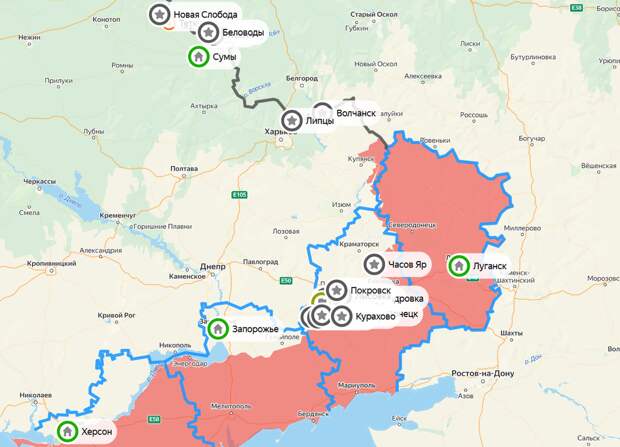 Карта СВО на 13 мая. Фото: скриншот Яндекс Карты