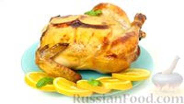 Фото к рецепту: Праздничная курица с апельсинами (в духовке)
