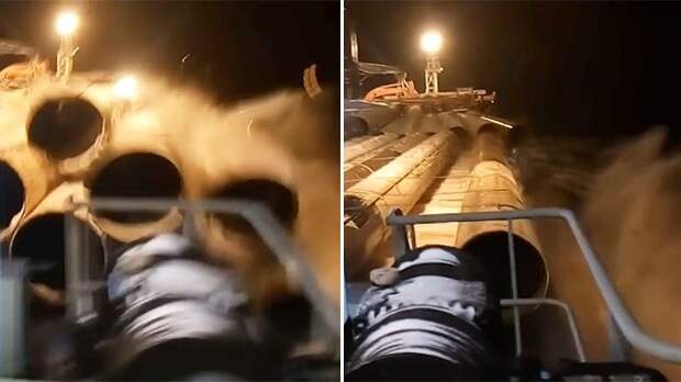"Это п***ц": Фееричное видео потери моряками многотонного груза с корабля