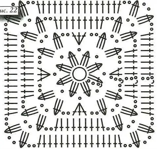 Схема крючком квадрат с ромашкой крючком