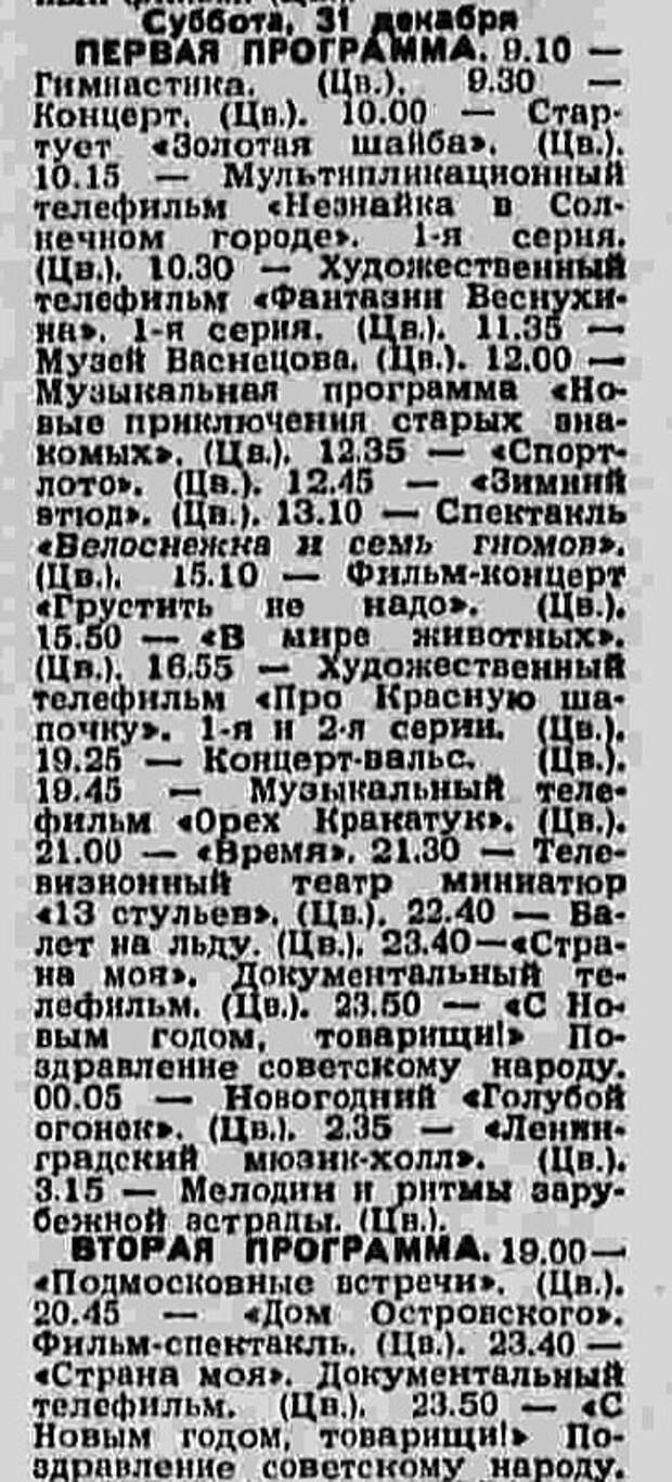 Программа передач 31 декабря 2023 первый. Телепрограмма 1 января 1979 года. Кракатук Советский.