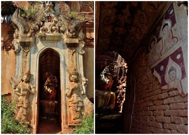 В старейшей пагоде, датированной XII веком сохранилось святилище с «золотым» Буддой (деревня Индейн, Мьянма).